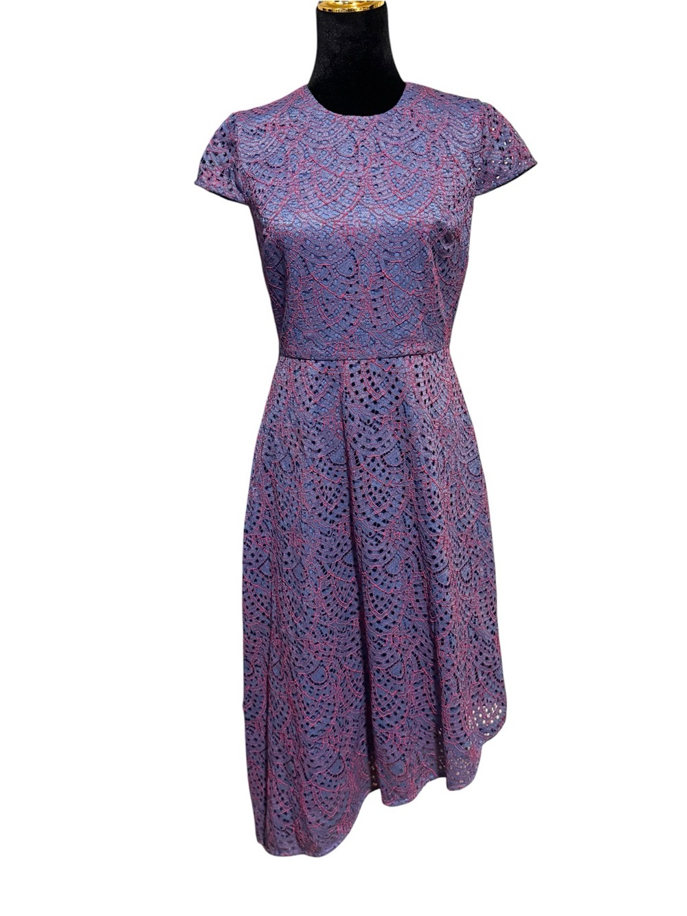 Banana Republic Blue and Red Lace Asymmetrical Hem Dress